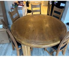 Solid Oak Round Dining Table & Chairs