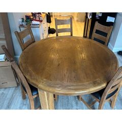 Solid Oak Round Dining Table & Chairs