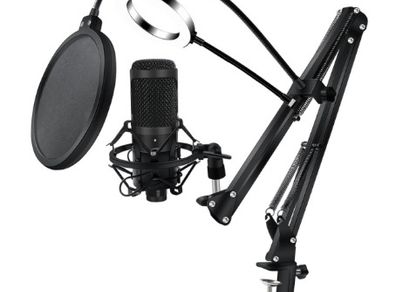 USB Microphone Condenser D80-9 Recording Microphone with Stand and Ring Light for PC Karaoke Streaming Podcasting for Youtube