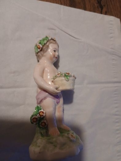 Antique Cherub Porcelain Statue Putti