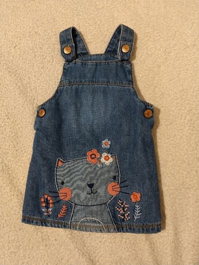 Denim Pinafore Dress And Top Set