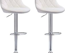 2x Modern Leather Swivel Bar Stools Breakfast Kitchen Chair Chrome Base Gas Lift (White)