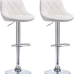 2x Modern Leather Swivel Bar Stools Breakfast Kitchen Chair Chrome Base Gas Lift (White)