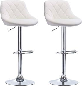 2x Modern Leather Swivel Bar Stools Breakfast Kitchen Chair Chrome Base Gas Lift (White)