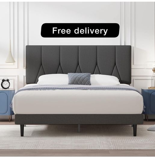 Double Bed Frame, Dark Grey, Upholstered