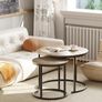 Round Coffee Tables, Set of 2 End Table, Nesting Tables, Side Table with Metal Frame for Living Room/Bedroom/Balcony/Office/Apartment, Diameter 23.6/15.7 IN (Black Frame, Oak Top Image 2