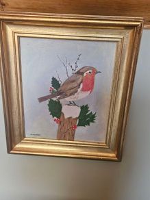 Beautifully framed orignal painting of a robin