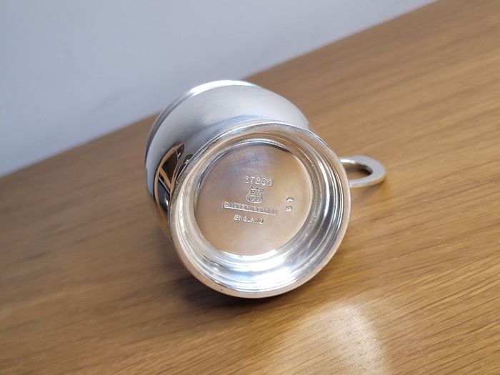 Vintage  English Silver plate mustard pot with cobalt glass liner