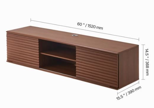Floating TV Stand, 60" Wall Mount Entertainment Center with Adjustable Shelf & Sliding Doors, 2 Tiers Floating TV Shelf with Storage Cabinet for DVD Player, Cable Box