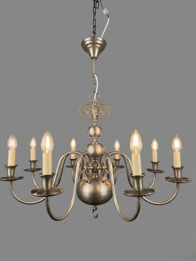 Vintage Chrome Flemish Eight Branch Chandelier
