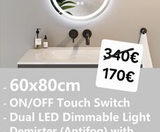 LED Bathroom Mirror Antifog Oval 60x80cm Tricolor Light