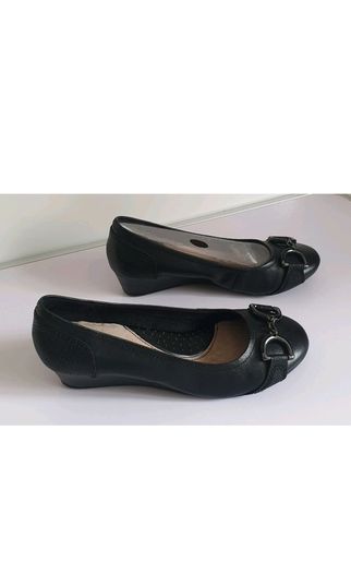 Hush Puppies Candid Pump Bit Black Leather Wedge Shoes UK3 EU36 New Boxed  CAN POST