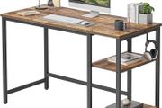 MULTIPLE SIZES AVAILABLE 100 cm Computer Home Office Desk, Small Desk Study Writing Table with Storage Shelves, Modern Simple PC Desk, Brown
