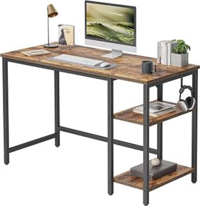 MULTIPLE SIZES AVAILABLE 100 cm Computer Home Office Desk, Small Desk Study Writing Table with Storage Shelves, Modern Simple PC Desk, Brown
