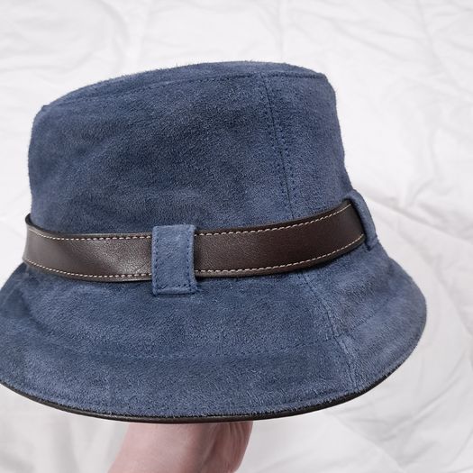 Coach Vintage Y2K Blue Suede Leather Buckle Detail Bucket Hat Size S