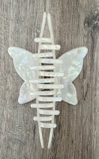 Iridescent White, Cream and Pink Long Butterfly Claw Clips