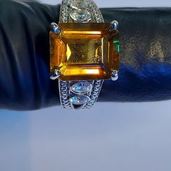 Natural Honey Quartz 3 ct  Ring 925 Silver