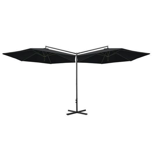 Double Parasol with Steel Pole Black 600 cm
