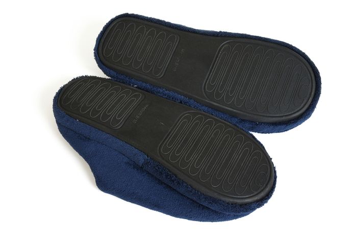 Navy Blue Fleece Slippers with Tartan Inner Lining - Size Medium 9/10