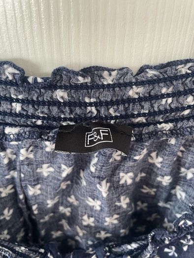 Navy bow print f&f soft women's blouse