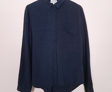 Bella Dahl Navy Blue Classic Long Sleeve Tencel Button Up Utility Shirt Size L