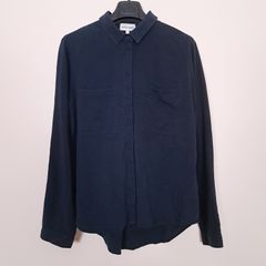 Bella Dahl Navy Blue Classic Long Sleeve Tencel Button Up Utility Shirt Size L