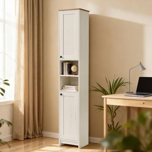 Tall Narrow Storage Cabinet White Slim Bathroom Cupboard Tall Boy