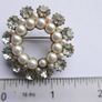 Vintage Faux Pearl & Rhinestone Round Brooch Image 5