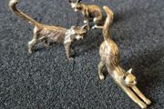 3 brass cats,. Solid brass.