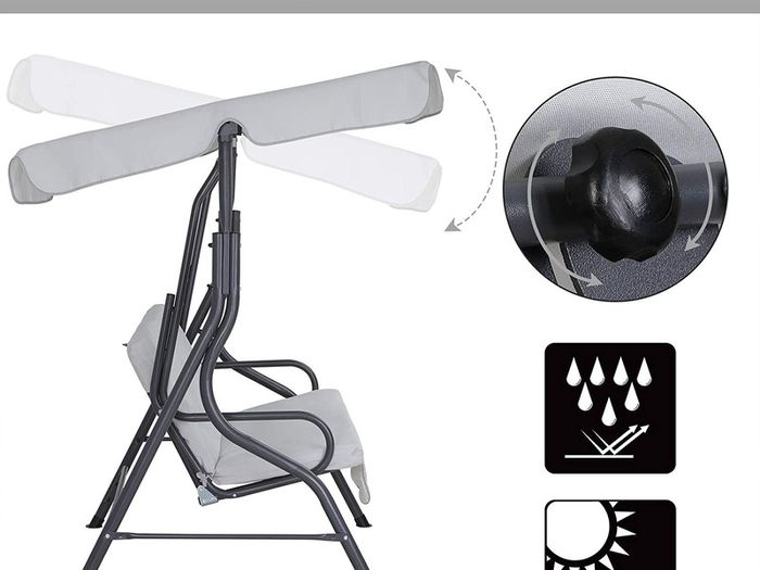 Hollywood swing, sun canopy, garden swing, swing bench, swing, garden, indoor, balcony, terrace, light grey