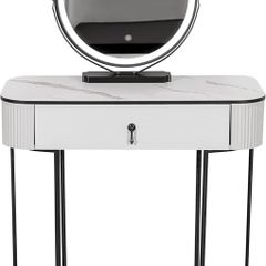 Premium Dressing Table with Adjustable LED Mirror in Grey Black 80cm - Dressing Table with Mirror Bedroom Dressing Tables including drawer for make-up organiser vanity makeup table set