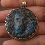 Handmade Vintage Labradorite Lion Face Brass Floral Design Pendant Image 5