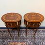 Beautiful Pair of Oval Veneer and Brass Decorated Lockers / Nightstands Image 2