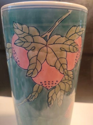 15" Early 20th Century Chinese Hand painted Cylinder Vase