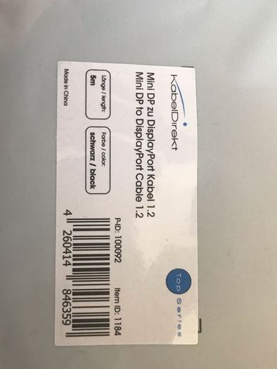 Mini DisplayPort to DisplayPort Cable 5 meters .  DisplayPort connector, Mini DisplayPort/Thunderbolt 1 & 2    other cables available not same brand Mini DisplayPort to HDM