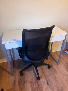 Desk (white) office chair (black)