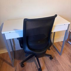 Desk (white) office chair (black)