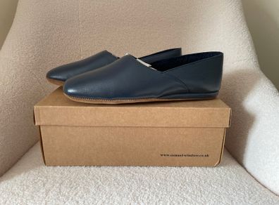 Navy Blue Leather Mens Slippers