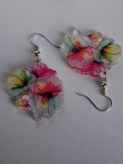 Vibrant Poppy Blossom Watercolour Earrings