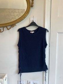 Grace & Mila Knit Sleeveless Navy Jumper with Tie Detail at the Side Size M Medium
