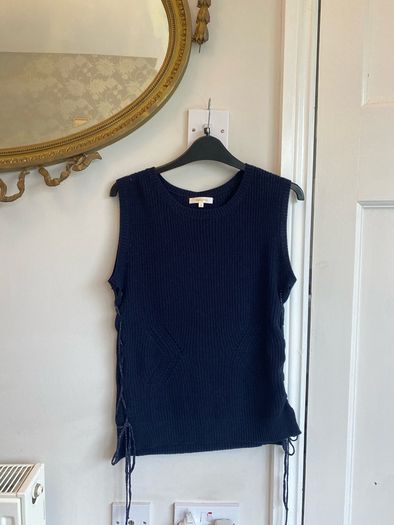 Grace & Mila Knit Sleeveless Navy Jumper with Tie Detail at the Side Size M Medium