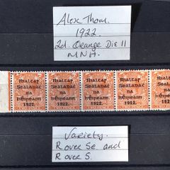 Ireland 1922 Alex Thom 2d Orange Die 2 Variety R over Se and R over S MNH