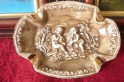 Antique Original R. Capodimonte Made In Italy Ceramic Ashtray With Embossed Cherubs Decoration
