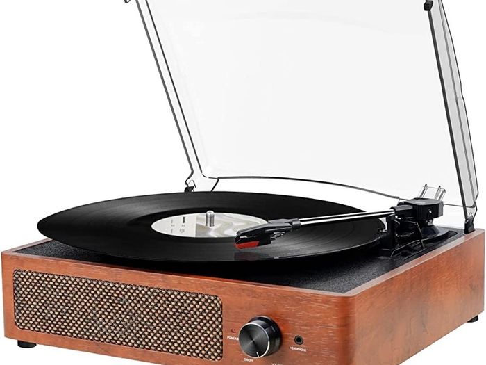 Bluetooth Record Player Belt-Driven 3-Speed Turntable, Vintage Vinyl Record Players Built-in Stereo Speakers, with Headphone Jack/Aux Input/RCA Line Out, Wooden (FREE POSTAGE)