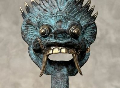 Chinese Mask Sculpture - Patinated Bronze