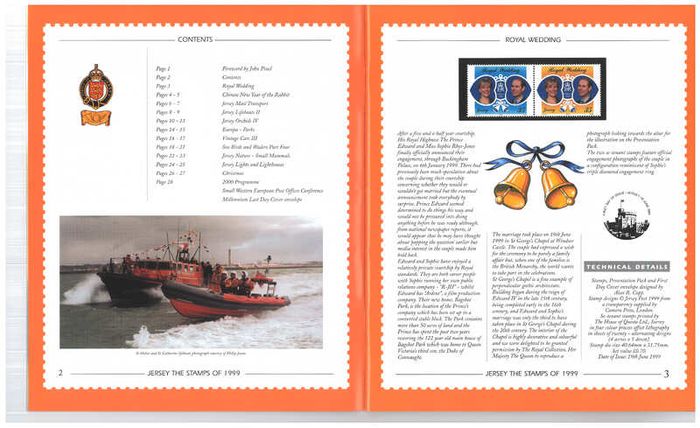 1999 Jersey (Channel Islands) Stamp Year Book (softback) issued by Jersey Post with 16 images of contents