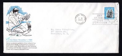 1968 Canada 5c Christmas: Soap Stone Carving Commemorative Stamp First Day Cover (FDC)