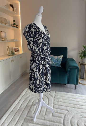 Brand-new Ladies Navy & White Knee Length Dress from ICHI With Pockets & Elastic waist
