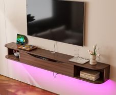 Floating TV Stand, 120cm Wall Mounted TV Cabinet,Floating TV Unit,Under TV Shelf with 1 Door and 2 Cabinets, Media Entertainment Center Wall Tv Unit for Living Room Bedroom (Walnut)