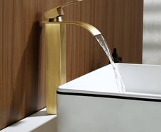 Antique Brass Waterfall Tall Basin Mixer Tap, Single Handle High Rise Bathroom Sink Mixer Tap, Square Monobloc Bathroom Faucet, 304 Stainless Steel